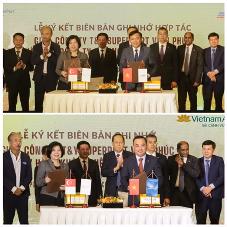 Đại diện lãnh đạo Công ty T&amp;Y SuperPort Vĩnh Phúc ký biên bản ghi nhớ hợp tác với Vietnam Airlines và Tổng Công ty Đường sắt Việt Nam.