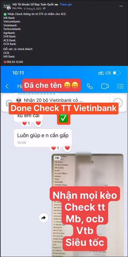 H.Đ.N sử dụng tài khoản Facebook, Zalo, Telegram của mình và người yêu để quảng cáo nhận làm dịch vụ tra soát thông tin tài khoản ngân hàng