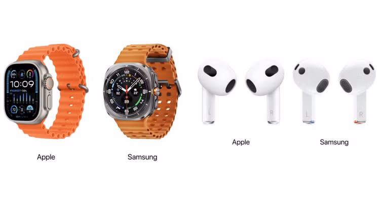 Đồng hồ và tai nghe mới của Samsung bị chê vì "nhái" Apple. Ảnh: X/Apple Hub