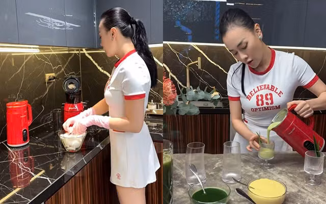 Phương Oanh tiết lộ sau khi đi tập thể thao về, cô sẽ làm hai loại thức uống "siêu ngon - siêu bổ dưỡng". Ảnh Giadinhsuckhoedoisong Phương Oanh tiết lộ sau khi đi tập thể thao về, cô sẽ làm hai loại thức uống "siêu ngon - siêu bổ dưỡng". Ảnh Giadinhsuckhoedoisong