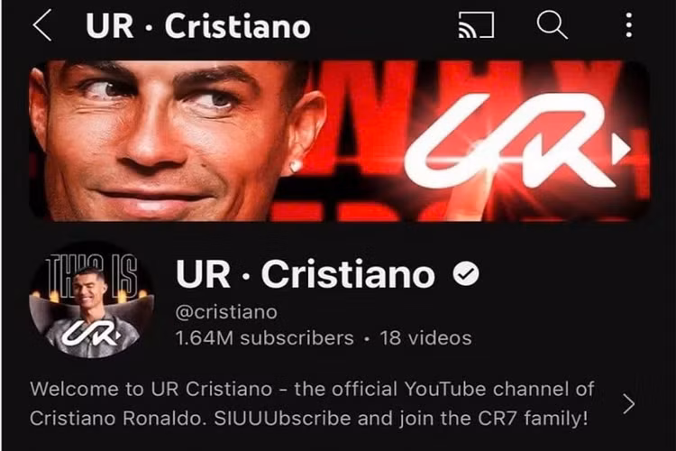 Hơn 11 giờ lập kênh Youtube, siêu sao Cristiano Ronaldo đã đạt nút kim cương. Ảnh Vietnamplus