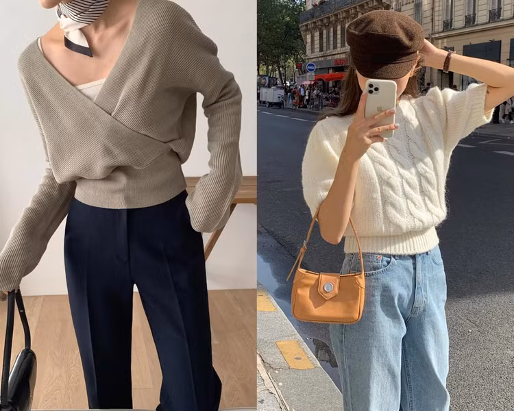Áo len bo gấu tạo vẻ gọn gàng cho tổng thể trang phục, từ đó giúp "ăn gian" chiều cao.