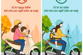 Nguy hiểm từ thói quen để trẻ nhỏ đứng hoặc ngồi phía trước xe máy điện