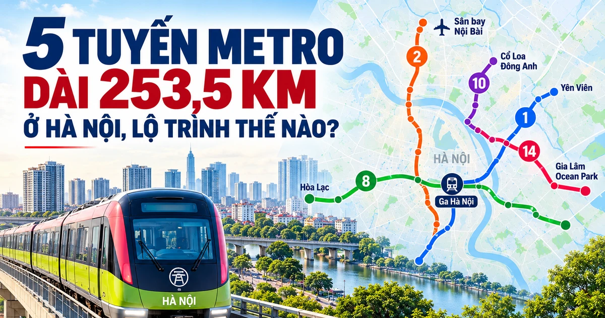 [INFOGRAPHIC] 5 tuyến Metro dài khoảng 253,5km ở Hà Nội, lộ trình thế nào?