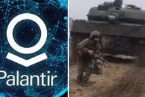 Logo Palantir và hình ảnh người lính Ukraine cùng xe tăng Leopard 2.