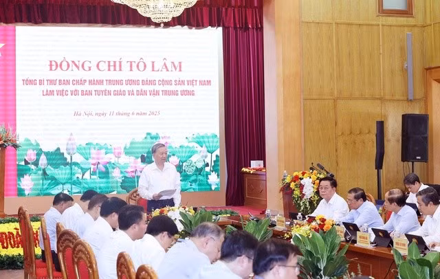 Tổng Bí thư Tô Lâm làm việc với Ban Tuyên giáo và Dân vận Trung ương, ngày 11/6/2025.