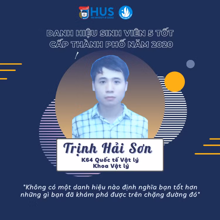Trịnh Hải Sơn – đạt danh hiệu “Sinh viên 5 tốt” cấp Thành phố năm 2020