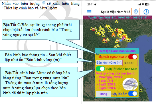 Enkele afbeeldingen van de Vietnam-landverschuivingsapp. Foto: NVCC. sat-lo-viet-nam-5.png