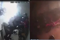 Chiếc xe bốc khói rồi bùng cháy dữ dội. (Ảnh cắt từ clip). 