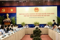 Quang cảnh buổi làm việc của Chủ tịch nước Nguyễn Xuân Phúc với các doanh nghiệp tại TPHCM.