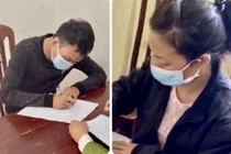 Đối tượng Trần Phúc Huy và Hoàng Thị Thủy tại cơ quan công an.