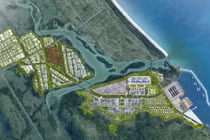 Phối cảnh tổng thể Khu công nghiệp Hòa Tâm và cảng biển nước sâu Bãi Gốc, thị xã Đông Hòa, tỉnh Phú Yên. 
