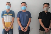Từ trái qua phải, nhóm đối tượng: Lê Thanh Hải, Lê Kiên Trung và Trần Diễn Thương. Ảnh: Công an cung cấp.