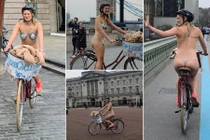 Cô gái gần như khoả thân, đạp xe quanh London giữa lạnh giá 10 độ C vì lý do bất ngờ