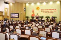 Quang cảnh phiên khai mạc Kỳ họp thứ nhất HĐND thành phố Hà Nội khóa XVI, nhiệm kỳ 2021-2026. (Ảnh: Nguyễn Điệp/TTXVN)