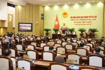 Quang cảnh phiên khai mạc Kỳ họp thứ nhất HĐND thành phố Hà Nội khóa XVI, nhiệm kỳ 2021-2026. (Ảnh: Nguyễn Điệp/TTXVN)
