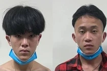 Từ trái qua, các đối tượng gồm: Tủa, Sử, Po và Huy tại cơ quan công an.