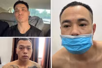 Đối tượng Mẫn (áo đen), Trọng (xăm trổ) và Đồng bị cơ quan công an bắt giữ.
