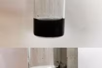 Những hạt nano (hình trên) phân hủy hiệu quả các chất ô nhiễm và có từ tính, giúp dễ dàng thu hồi để tái sử dụng (hình dưới). Ảnh: Vật liệu & Giao diện Ứng dụng ACS 2022