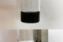 Những hạt nano (hình trên) phân hủy hiệu quả các chất ô nhiễm và có từ tính, giúp dễ dàng thu hồi để tái sử dụng (hình dưới). Ảnh: Vật liệu & Giao diện Ứng dụng ACS 2022