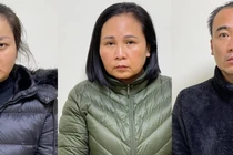 Các bị can Ngô Thị Ngọc Lan (trái), Lê Thị Phi Nga (giữa) và Nguyễn Trung Kiên.