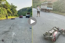 Video thanh niên đi xe máy trượt ngã vào gầm xe tải tử vong tại chỗ