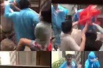 Hình ảnh 3 người trong gia đình xô xát với nhân viên y tế tại quận 8 được lan truyền trên mạng xã hội hồi tháng 9/2021.