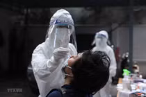 Nhân viên y tế lấy mẫu xét nghiệm. (Ảnh: TTXVN/Vietnam+)