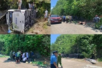 Hiện trường vụ lật xe khách 13 người chết ở Quảng Bình