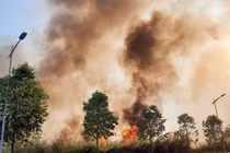 Đám cỏ khô bốc cháy, uy hiếp khu dân cư ở TP Thủ Đức