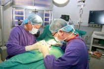 Các BS Trung tâm Nam học, Bệnh viện Hữu nghị Việt Đức đang phẫu thuật cho bệnh nhân