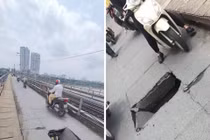 Cầu Long Biên lại xuất hiện lỗ thủng lớn