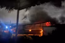 Hiện trường cháy xưởng tái chế cao su. Ảnh: Công an TP Hải Phòng.