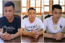 Từ trái qua, các đối tượng Hồ Ngọc Hùng, Cao Tiến Dũng, Nguyễn Văn Hiếu tại cơ quan điều tra. Ảnh: Công an tỉnh Nghệ An.