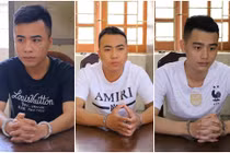 Từ trái qua, các đối tượng Hồ Ngọc Hùng, Cao Tiến Dũng, Nguyễn Văn Hiếu tại cơ quan điều tra. Ảnh: Công an tỉnh Nghệ An.