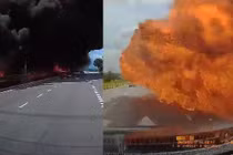 Khoảnh khắc máy bay rơi và phát nổ giữa đường cao tốc