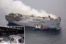 Rò rỉ hình ảnh bên trong tàu chở gần 3.800 ôtô cháy trên biển