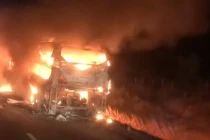 Xe khách bốc cháy trên cao tốc ở Bình Thuận, hành khách hoảng loạn