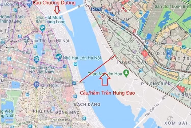 Cầu Trần Hưng Đạo nằm giữa phạm vi cầu Chương Dương và cầu Vĩnh Tuy.