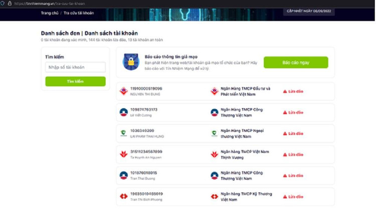 Các đầu số mạo danh ngân hàng.