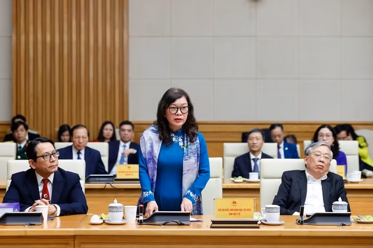 Đại diện các nhà khoa học tiêu biểu trong lĩnh vực y tế phát biểu tại cuộc gặp mặt - Ảnh: VGP/Nhật Bắc