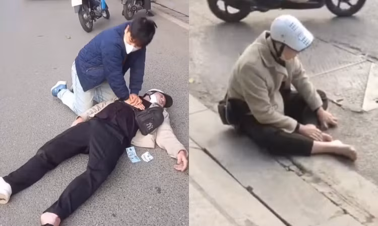 Nam bác sĩ liên tục ép tim cứu sống nam thanh niên gặp nạn. Ảnh cắt từ clip