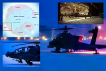 Các trực thăng AH-64E Apache của Lục quân Mỹ thuộc Sư đoàn Dù 11 đã tiến hành một cuộc tấn công chiều sâu vào ban đêm trong điều kiện Bắc Cực dưới 0 độ C khắc nghiệt tại Khu huấn luyện Yukon, Alaska, trong đợt luân phiên JPMRC 26-02, mở đường cho một cuộc đổ bộ đường không tiếp theo (Nguồn ảnh: Lục quân Mỹ / DVIDS / Britannica).
