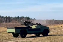 Xe robot mặt đất không người lái Ukraine trang bị vũ khí laser 