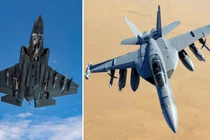F-35C (trái) và EA-18G của Hải quân Mỹ. (Ảnh: M. Jackson/USN)
