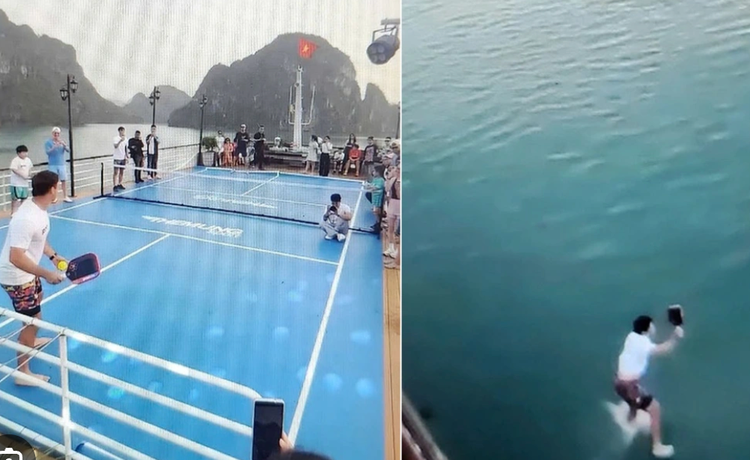 Cai ket vu khach choi pickleball tren boong tau, nhay xuong vinh Ha Long