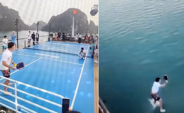 Cai ket vu khach choi pickleball tren boong tau, nhay xuong vinh Ha Long