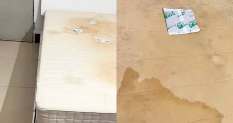 Chiếc đệm ố vàng nhiều nơi, nấm mốc mọc lên khiến cô gái ngứa ngáy.