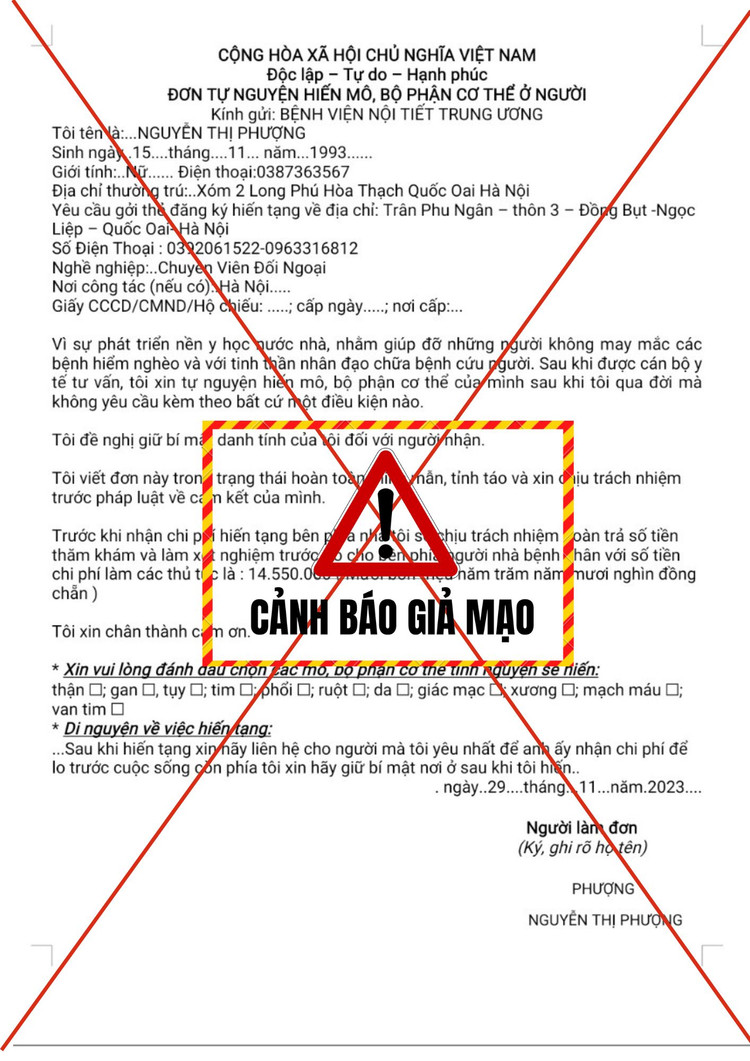 Cảnh báo mạo danh bệnh viện lừa đảo hiến tạng chiếm đoạt tài sản ảnh 1