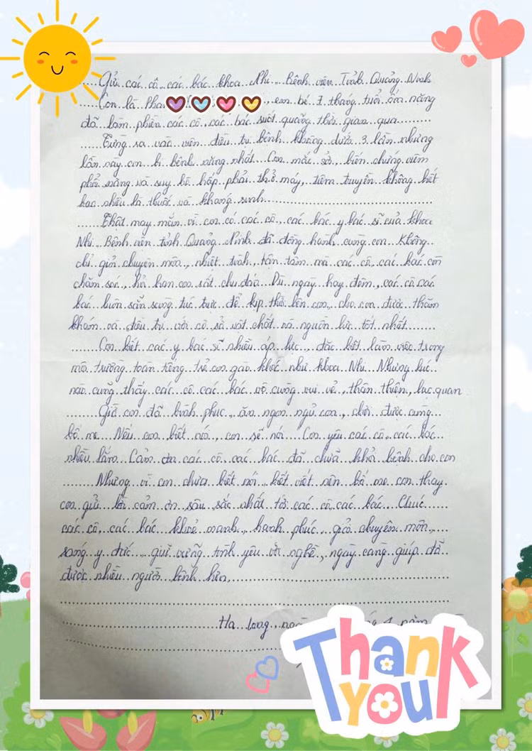 Thư cảm ơn của gia đình bệnh nhi 7 tháng tuổi - Ảnh BVCC